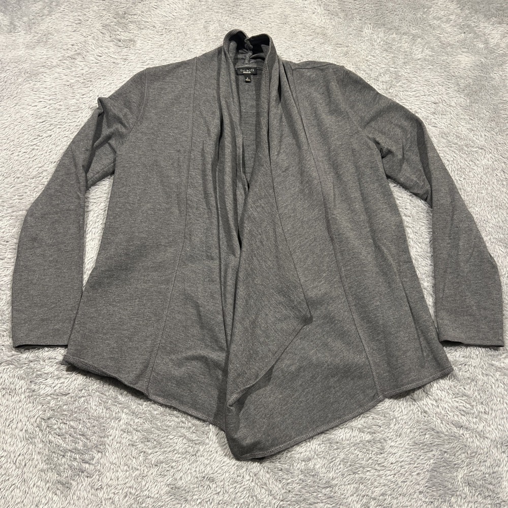 Talbots Cardigan Sweater Gray Long Sleeve Open Front Drape Pima Cotton Women's S